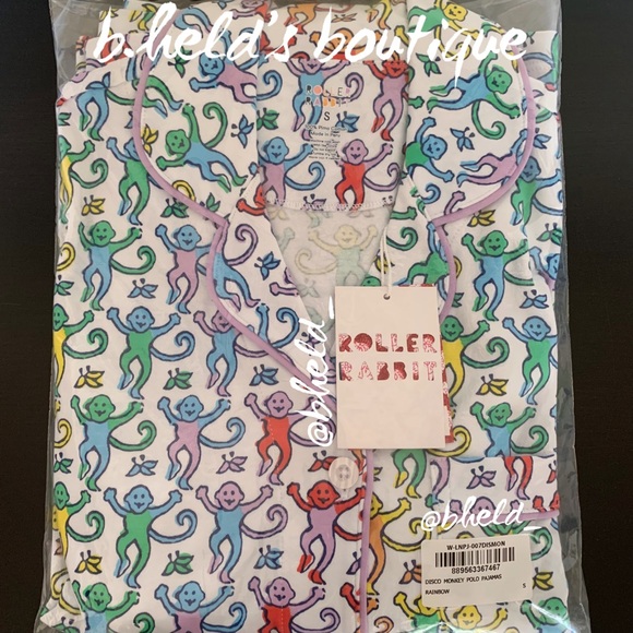 Roller Rabbit Disco Monkey Polo Pajamas in Rainbow Size Small S Brand New NWT - Picture 15 of 16